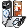 Rojeuinn Cover Protettiva per Nothing Phone 4A Pro 5G, Custodia in PC di Alta Qualità con Cavalletto Girevole a 360° e Ventosa Magnetica, Antigoccia, Antiurto, Anti-Impronte - Trasparente