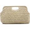 EVEOUT Pochette in Paglia per Donna Estiva Boho Clutch Rafia per Lavoro Matrimonio Festa Borsa Intrecciata con Manico per Spiaggia Mare