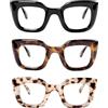 KoKoBin 3 Pack Occhiali da lettura quadrati da donna, Moda Cat Eye anti luce blu Computer Readers con cerniere a molla