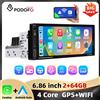 podofo Autoradio Podofo 1Din MP5/Android 2+64G 4Core, Lettore Multimediale con Carplay, Bluetooth, Mirrorlink, FM, Schermo 6.86''