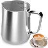 AMSGANK Bricco Latte Acciaio Inox, 350 ml Milk Frothing Pitcher con Segni di Misurazione Bollilatte Multifunzionale Accessorio per Baristi Domestici per Cappuccino, Espresso, Latte Art