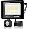 Jefedana 1*Faretto LED da Esterno con Sensore di Movimento 100W 10000LM Faro LED Esterno IP66 Impermeabile LED Esterno Bianco Freddo 6000K Lampada a Rsparmio LED per Cortile, Campo da Basket