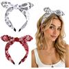 FOKZIL 2 Pezzi Cerchietti Bandana Retro per Donna, Fasce Larghe con Nodo, Motivo Paisley, Misto Cotone Morbido, Bianco e Bordeaux - per Festival, Rockabilly, Vintage, Quotidiano e Feste