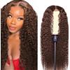 Hxxcoup 32 Inch Echthaar Perücke Damen Human Hair Wig Lace Front Wig 13X4 Transparent Lace #4 Chocolate Brown Curly Wave for Women Glueless Wear Low Shedding and Go Minimal Smell