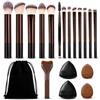 QuidToyzian Set di 19 pennelli da trucco da viaggio,per fondotinta, correttore, fard, ombretto, con 4 spugnette per trucco e custodia
