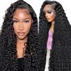 Hxxcoup 30 Inch Echthaar Perücke Damen Human Hair Wig Lace Front Wig 13X4 Transparent Lace #1B Natural Black Curly Wave for Women Glueless Wear Low Shedding and Go Minimal Smell