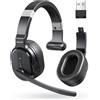 TECKNET Auricolare Bluetooth con microfono, cuffie con cancellazione del rumore (singola e doppia), cuffie wireless con dongle USB, 3 modalità musicali EQ, cuffie over-ear wireless Bluetooth