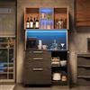 SUKY Elegante mobile alto da cucina, effetto cemento, piano di lavoro nero, illuminazione a LED regolabile, presa a norma europea, adatto per cucine, soggiorni, appartamenti, ecc., 100 x 40 x 180 cm