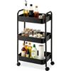 ARCPNRT Carrello Multiuso in Metallo 3 Livelli con Ruote, acciaio Carbonio, Nero | Struttura Rettangolare Verticale, Fondi a Rete Ventilati, 4 Ganci Inclusi, Bagno Ufficio Salone Creativa(40,5 × 28 × 73 cm)