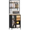 HOMCOM Buffet da cucina per microonde 60x40x180cm Legno naturale & Nero | Porta scorrevole a rete, cassetti e ripiani aperti, unità di stoccaggio industriale.