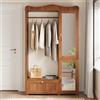 Soweiz Armadio guardaroba con specchio e appendiabiti aperto, guardaroba compatto, pratico con cassetto e 2 ante, 115,5 L x 38,5 L x 194,5 H (cm) (noce)
