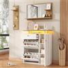 Rosebibi Set di 3 appendiabiti da corridoio con specchio, ripiano per cappelli, scarpiera e appendiabiti con 4 ganci, colore naturale e bianco, dimensioni 105 x 25 x 151,5 cm