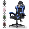 bigzzia - Sedia da gaming, ergonomica, per gamer, con cuscino lombare e poggiatesta, regolabile in altezza, sedia per computer, per ufficio, per adulti, ragazze e ragazzi (Senza Poggiapiedi, blu)