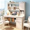 GXQFC Scrivania per Computer con Cassettiera e Libreria, Bianco Scrivania Moderna Per Casa e Ufficio, Tavolo da Studio 120x45x165cm