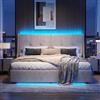 WOBOPCG Letto Matrimoniale con Contenitore 160x200, Letto Imbottito con LED Letto Contenitore Letto una Piazza e Mezza con contenitore Struttura Letto Matrimoniale con Testiera Imbottita (Beige + Flanella)