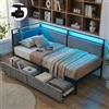 ZECIIYE Divano letto imbottito 90 x 200 cm con 2 cassetti, letto in metallo con LED, rete a doghe, stazione di ricarica USB, letto moderno per ragazzi 90 x 200 cm, con spazio di archiviazione, divano
