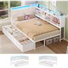 AOGLLATI Letto Singolo Imbottito 90x200 con 4 Cassetti, Letto Contenitore | Letto Imbottito con Multipresa, Testiera Imbottita Reversibile Struttura Letto LED con Scomparti con Barra Anti-Caduta Bianco