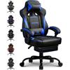 GTPLAYER Sedia da gaming con poggiapiedi, sedia da ufficio ergonomica, 180 kg, sedia da gaming con supporto lombare e poggiatesta, sedia per computer regolabile in altezza, imbottita