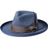 howkuhat Cappello Fedora da uomo in lana fatto a mano, cappello trilby a tesa larga da uomo in stile vintage con corona a cono per uomo UK autunno inverno regolabile con cintura piuma (58-60 cm) blu