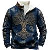 Générique Felpa da uomo medievale vichingo in pile mezza zip con colletto alto stampato guerriero nordico maglione celtico termico con cappuccio retrò felpa rinascimentale caldo gilet invernale