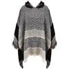 JFAN Poncho Donna Invernale con Cappuccio Mantella Scialle Elegante con Frange Poncho Mantelle Fatti a Maglia Donna