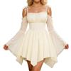 Bauzuoyo Vestito da donna in stile rinascimentale, vintage, in chiffon, con maniche a pipistrello, corto, sexy, con spalle scoperte, costume da pirata da pirata, colore bianco, abito da pirata