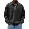 VEMOW Camicia Polo Uomo a Maniche Lunghe - in Cotone Lavato Distrutto, T-Shirt a Bottoni Casual Estate, Solida Tee Top