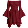 Generic Abito da donna con spalle scoperte, vintage, con maniche a campana, stile retrò, medievale, corsetto incrociato, vita asimmetrica, abito rinascimentale, gotico, cosplay, costume da pirata