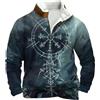 Générique Felpa da uomo medievale vichingo in pile mezza zip con colletto alto stampato guerriero nordico maglione celtico termico con cappuccio retrò felpa rinascimentale caldo gilet invernale