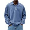 VEMOW Camicia Polo Uomo a Maniche Lunghe - in Cotone Lavato Distrutto, T-Shirt a Bottoni Casual Estate, Solida Tee Top