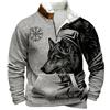 Générique Felpa da uomo medievale vichingo in pile mezza zip con colletto alto stampato guerriero nordico maglione celtico termico con cappuccio retrò felpa rinascimentale caldo gilet invernale