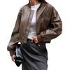 Generic giacche Bomber in Ecopelle da Donna Colletto da Baseball Zip Up Cappotto da Biker Ritagliato con Tasche