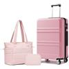 KONO Set di 3 Valigie Trolley Medio 65cm e Borsa Shopper, Rosa | Rigida e Leggera Valigia in ABS+PC da Stiva, Serratura TSA, 4 Ruote 360° Silenziose, Borsa Shopper Elegante e Borsa Trucco