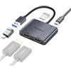 AGFINEST Adattatore USB 3.0 a doppio HDMI, 2 monitor, 1080p @ 60Hz, Win/Mac 3 | Splitter HDMI 1 in 2 out in alluminio con alette di raffreddamento USB-A e USB-C 5 V alimentazione aggiuntiva Homeoffice