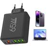 Generico Caricatore USB - Alimentatore Da 65 W | Stazione Di Ricarica A 6 Porte | 4x USB 2x PD Caricabatterie Rapido PeAndroid Cellulare Tablet Caricabatterie Da Muro Adattatore QC 3.0 Multipla Por