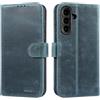 LENSUN Cover in Pelle Vera per Samsung Galaxy A56—Blu retrò | custodia in vera pelle con [blocco RFID], [scomparti per carte]