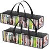 Godneei Confezione da 2 custodie trasparenti per CD, con manici, 52 x 17 x 21 cm, organizer grande per libri, cappelli da baseball e supporti multimediali, in PVC nero