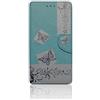 generale compatibile per XIAOMI REDMI 6 / REDMI 6A / 6A Dual M1804C3CG (5.45) Custodia COVER stand FLIP LIBRO magnetica GEL SILICONE TPU portafoglio porta carte (TURCHESE STAMPE FARFALLA)