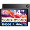 ANYREAL U14 Android 16 Tablet 14 Pollici,2.2K 90Hz, 56GB RAM+ 256GB ROM(TF 2TB), 14000mAh+33W, RK3576S Octa Core, Tablet PC con Gemini AI, WIFI 6,16MP+8MP, 6 Altoparlanti, Widevine L1,Nero