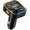 YAMIQUI Trasmettitore FM Bluetooth 5.3 Auto, Adattatore Bluetooth Vivavoce Wireless | Accessori con Doppia USB 5V/2.4A & 1A, Caricabatteria Rapido USB C, Luce Ambientale RGB, Display Digitale Tensione Veicoli