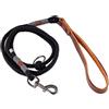 Brute Strength Guinzaglio in corda con manico in pelle - Nero/cognac/grigio - 140 cm | Guinzaglio in corda di cotone con manico in pelle pieno fiore; per passeggio, viaggio e addestramento del cane
