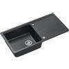 myQ BERLIN 146 Lavello in granito per cucina, dimensioni: 100 x 50 x 21,5 cm, nero, lavello da cucina a vasca singola Set: lavello in granito + sifone manuale + tappo di copertura