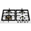 BERTAZZONI, PROFESSIONAL, P604LPROX, Piano Cottura Gas 4 Fuochi in Ottone con Wok, Griglie Ghisa, COLRO INOX, Misure in cm 60x52 (Foro 56x48)