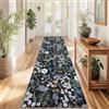 WQMMD Tappeto lavabile, motivo floreale, 80 x 300 cm, boho, ingresso, moderno, extra sottile, morbido, antiscivolo, a pelo corto, per cucina, camera da letto, ingresso (blu, antracite con verde)