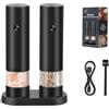 Uadme Set di 2 macina sale e pepe elettrici, con supporto portaoggetti, ricaricabile tramite USB, 4 granità regolabili, per cucina, tavolo, barbecue