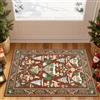 TOPICK Tappeto Salotto Felpudo natalizio 40x60cm Rosso Vintage Moderno | Tappeto natalizio con renne e albero, pelo corto, morbido, antiscivolo, facile da mantenere, adatto per camera, sala, cucina