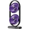 Drawup Ventilatore da tavolo USB a doppia testa girevole con display digitale, ventilatore da tavolo portatile silenzioso ricaricabile a 5 velocità per campeggio e ufficio (viola)