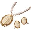 Generic Set di gioielli vintage con cammeo di perle, collana e orecchini color oro con cammeo ritratto da donna