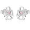 Sakrami Orecchini in Argento 925 con Zircone Rosa per Bambina Ragazza Angioletto - Kids Collection + Confezione Regalo Personalizzata - per Nascita Comunione o Battesimo Compleano Natale