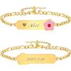Vnox Bracciale Bambini Personalizzato Nome Battesimo Oro 18K | Bracciale bambini personalizzabile con nome o data, acciaio inox per uso quotidiano, lunghezza regolabile 12-17 cm